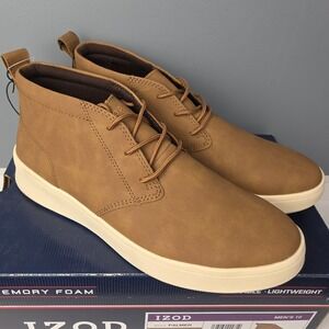 IZOD Palmer Chukka Boot Mens 10 Brown Sneaker Faux Leather Memory Foam Shoe New